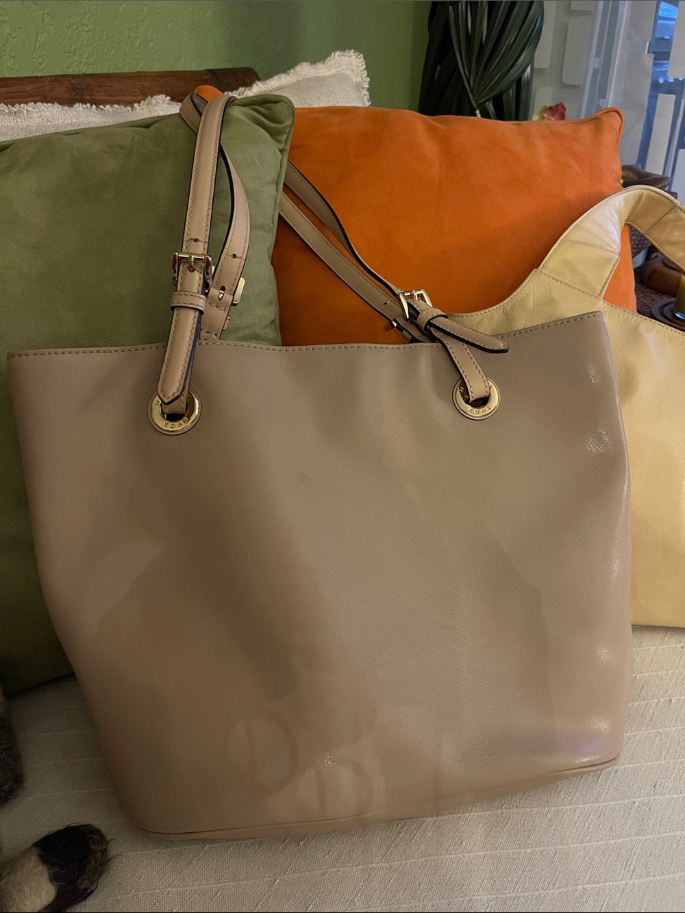 Michael Kors Taupe Leather Tote Bag with Gold Hardware